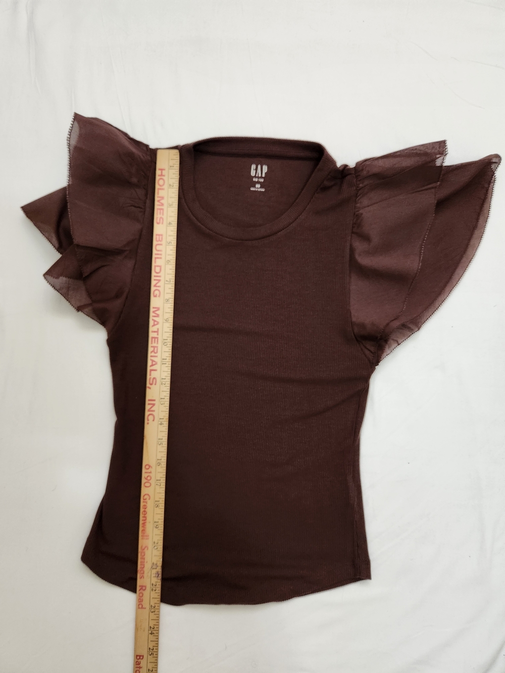 GAP Chocolate Brown Whimsical Flutter-Sleeve Ribbed Tee - Picture 5 of 9